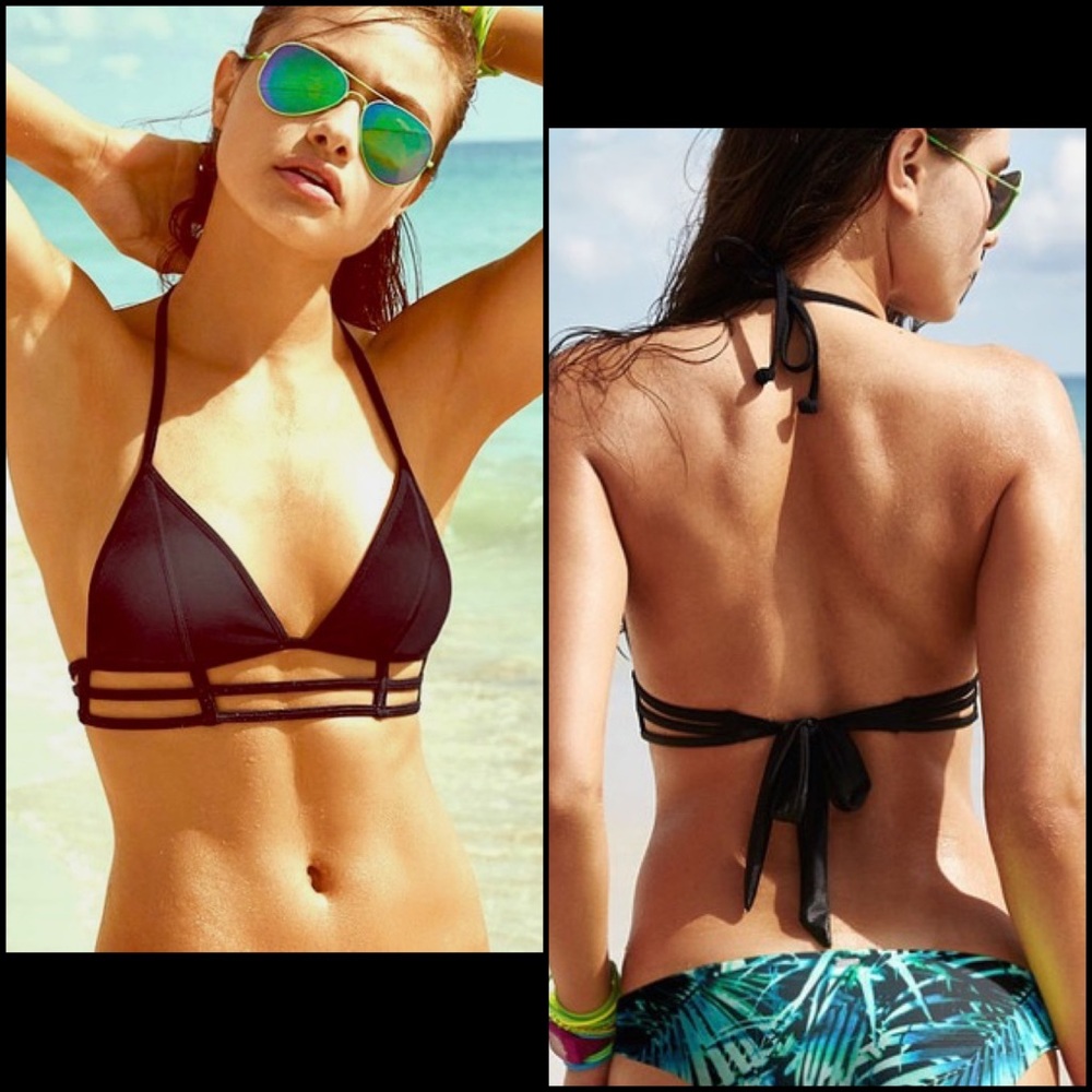 VS PINK Black Cage Caged Strappy Triangle Low Rise Bikini - Picture 2 of 14